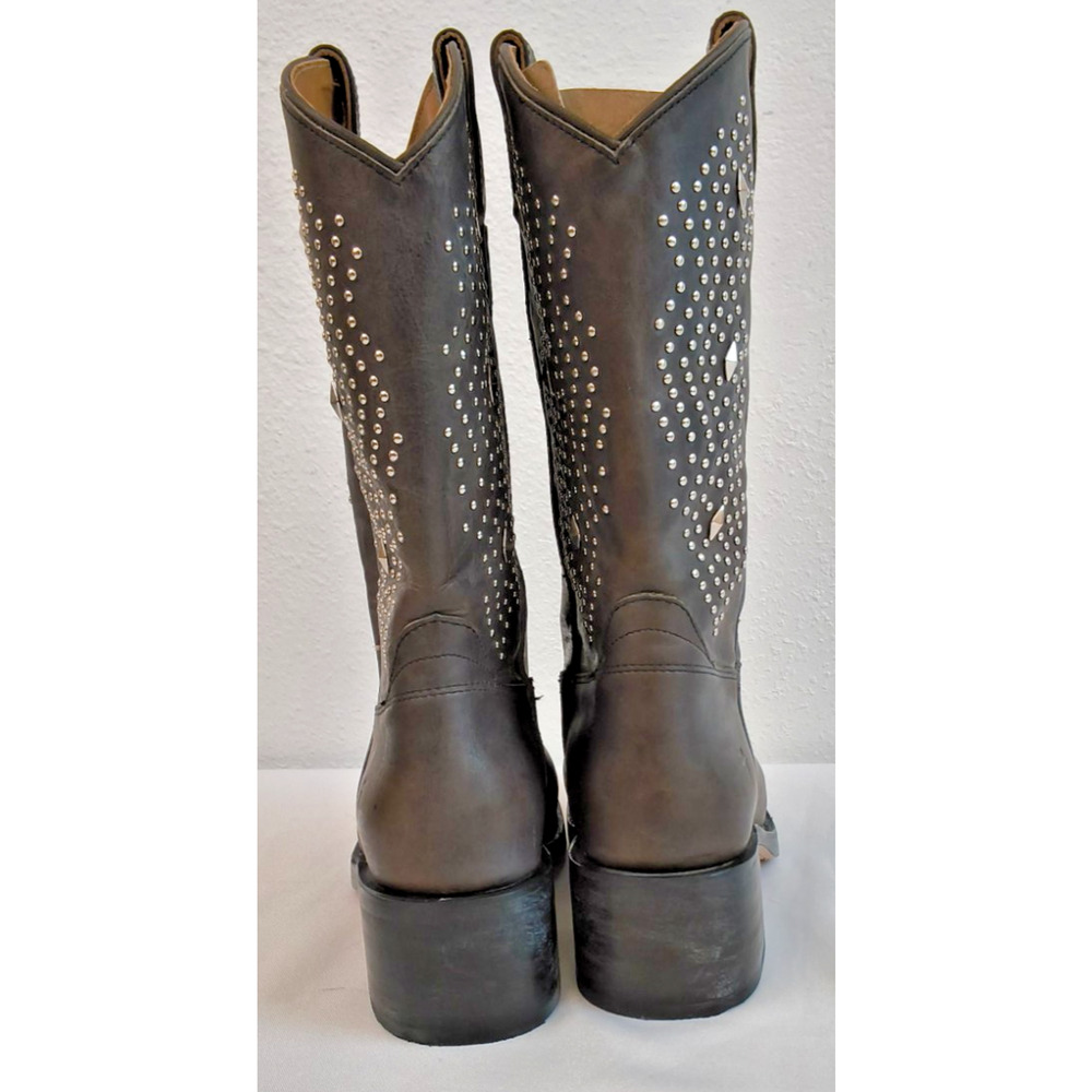Frye Campus Deco Stud Boots Womens 10B Brown Leather Silver Stud Light Use#W5591 - Picture 5 of 16